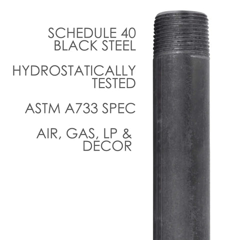 One Inch By Three Inch Black Steel Plumbing Pipe Six Pack With Pre Cut Connectors, Schedule 40, Hydrostatic Testing, ASTM A733 Spec
