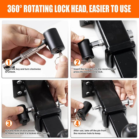360-degree rotating lock head demonstration for Stainless 5/8 Inch Hitch Receiver Lock Pin for Class III and IV 2-1/2 Inch Hitches