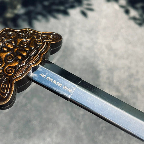 Close-up of 36 Inch Tai Chi Training Sword With Retractable Design For Indoor And Outdoor Practice showing blade details