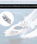 Pack of 1 stainless steel marine folding cleat with screw fittings; front view with close-up inset.