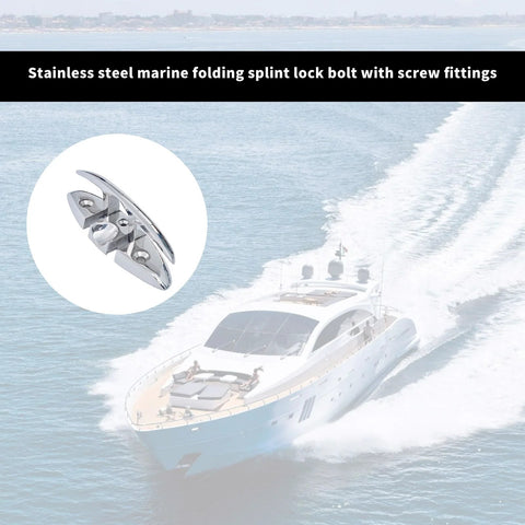 Pack of 1 stainless steel marine folding cleat with screw fittings; front view with close-up inset.