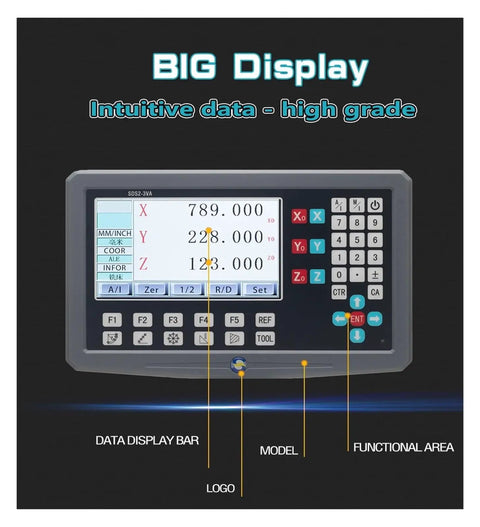 Beefed-Up 3 Axis Digital Readout Kit With Linear Scale Encoders For Mills Lathes And CNC Machines, 0.005mm Resolution DRO System display