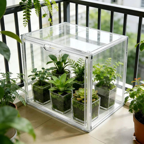 Indoor Mini Greenhouse Stackable Plant Nursery With Clear Panels And Magnetic Waterproof Door For Seedlings, Herbs, And Small Pots, Perfect For Tight Spaces On Windowsills, Balconies Or Small Patios