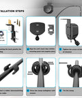 Installation steps for EV Charger Cable Retractor Ceiling Mount Tangle Free Cord Organizer with detailed images and parts.