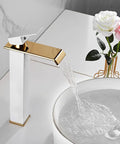 White Gold Waterfall Vessel Sink Faucet With Tall Deck Mount And One Hole Single Handle Vanity Lavatory Tap For Modern Baths Dope Finish Sleek Commercial Style Includes Supply Lines