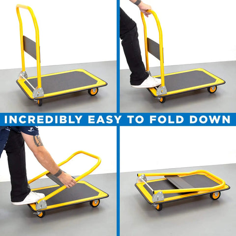 Heavy Duty Folding Hand Truck Dolly Featuring A Rock Solid 660 Pound Weight Capacity And Easy Glide 360 Swivel Casters Foldable Flatbed Cart Perfect For Moving Boxes And Furniture