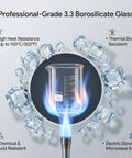Three Piece Borosilicate Glass Beaker Set With 50ml 100ml And 250ml Graduated Glassware For Science Experiments Chemistry DIY Skincare Perfume And Candle Making Great For Lab Nerds And DIYers showing 250ml beaker with ice cubes and fire demonstrating heat resistance