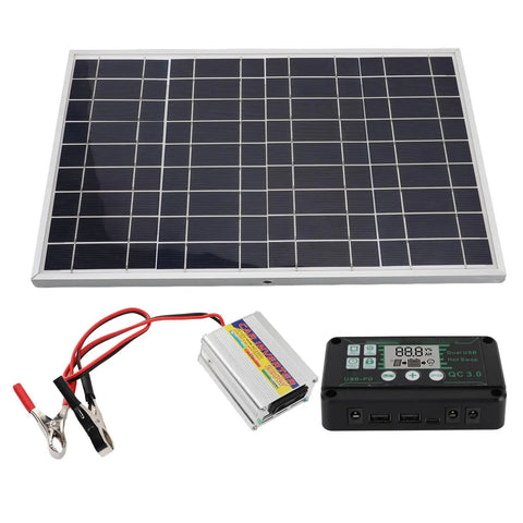 30W Solar Panel Kit With 220W MPPT Inverter For Outdoor Camping, RV And Off Grid Power Supply components displayed
