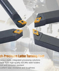 Indexable lathe turning tool set with 1/2 in (12 mm) shank; includes 4 metal tool holders and 10 orange carbide inserts