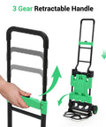 2-In-1 Folding Hand Truck With Basket Hauls 330 Lb Capacity And Switches From Upright Two-Wheel Dolly To Four-Wheel Platform Cart For Easy Moving Of Boxes Luggage Groceries And Home Gear Green, 3 gear retractable handle