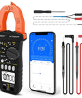 Bluetooth Digital Multimeter With Clamp On Meter 7200APP TRMS 6000 Counts alongside smartphone app and probes