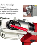 Close-up of Reliable Electric Crimping Tool With 360 Degree Swivel Jaw And Powerful 18 Volt Battery for precise wire crimping.