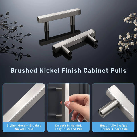 10 Pack Brushed Nickel Square Body Cabinet Pulls 64mm Hole Center 2.5 Inch Center To Center Stainless Steel Drawer Pulls display