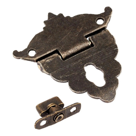 Antique Bronze Hasp Lock Set For Boxes And Chests, 2 Zinc Alloy Latch Hardware With Screws shown in vintage design