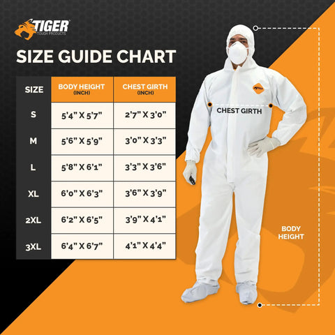 Heavy Duty White Disposable Coveralls For Industrial Work Delivers Tough As Nails Antistatic Defense With Tear Puncture Resistant Fabric Size Guide Chart
