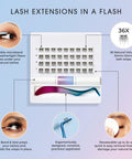 Complete DIY Eyelash Extensions Starter Kit With Bond And Seal, Precision Applicator, 36 Lash Clusters, 10mm-12mm wisps