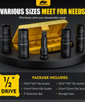 Heavy Duty Half Inch Drive Impact Socket Set With Flip Heads Double Sided Cr-Mo Steel showed with 3 inch extension bar