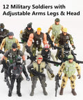 12 Pack US Military Toy Soldiers Action Figures With Realistic Weapons Gear And Combat Accessories For Kids Pretend Battle Play Set