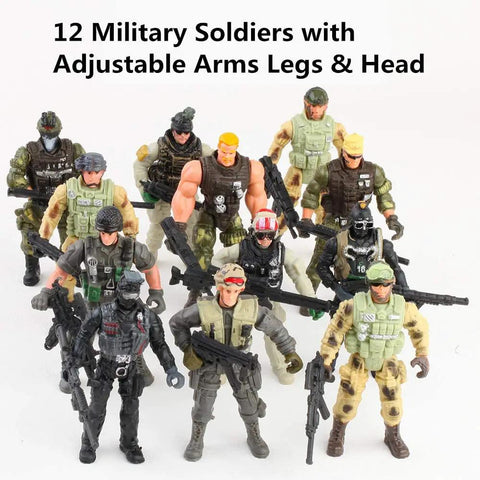 12 Pack US Military Toy Soldiers Action Figures With Realistic Weapons Gear And Combat Accessories For Kids Pretend Battle Play Set