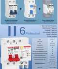 Heavy Duty Ground Fault Circuit Breaker With Surge Protection For DIN Rail Mount Two Pole 63 Amp 120V To 240V AC Leakage Trip 30mA Short Circuit Protection And Circuit Isolation components and specifications