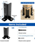 4 Pack Adjustable Post Base Brackets For Wood Posts 1.5x1.5, 2x2, 2x4, 4x4 with included screws shown