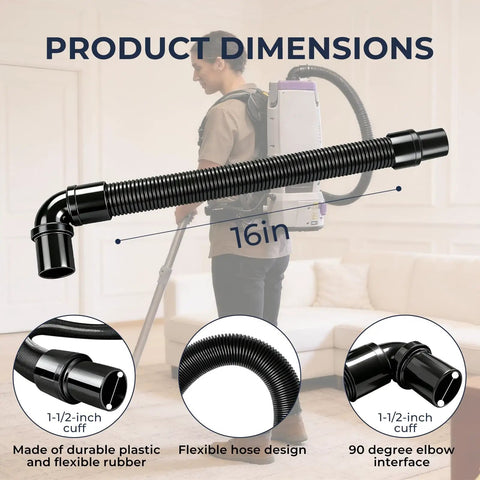 Static Dissipating Backpack Vacuum Hose With One And A Half Inch Cuffs Fits ProTeam Super Coach Mode 6 And Other Models, 16 in size.
