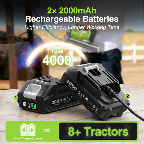 Close-up of two 2000mAh rechargeable batteries for Electric Grease Gun Kit With Quick Release Coupler Battery Powered