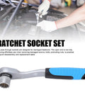 Pass Through Socket Set, 29 Piece One Quarter Inch Drive Ratchet Wrench Kit With Sockets And Bits, mechanic using tool