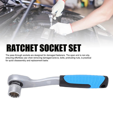 Pass Through Socket Set, 29 Piece One Quarter Inch Drive Ratchet Wrench Kit With Sockets And Bits, mechanic using tool