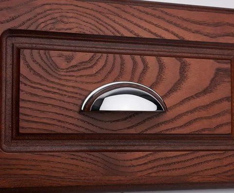 Chrome Bin Cup Drawer Pulls 3 Inch Center Spacing 76mm Cabinet Handles on wooden drawer