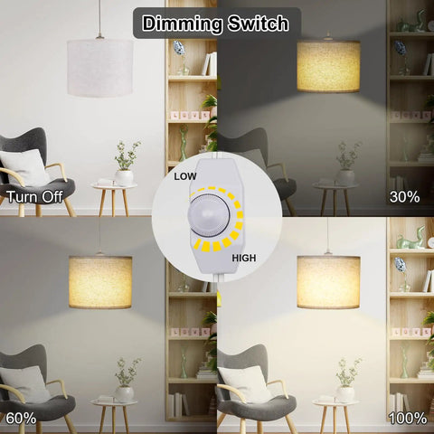 Slick Adjustable Plug In Pendant Light With Authentic Beige Linen Shade and dimming switch for customizable brightness.