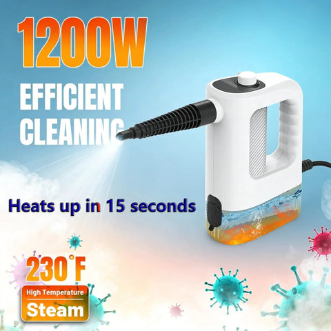 Heavy Duty Handheld Steam Cleaner Featuring Lightning Fast 15 Second Instant Heat And Muscle Packed 1200 Watt Motor, Generous 400 Ml Water Tank for grout cleaning.