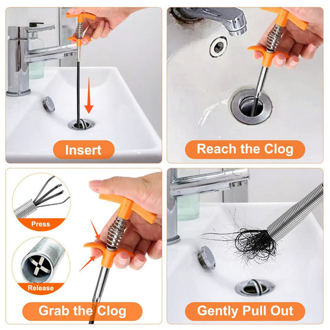 63 Inch Drain Snake Hair Clog Remover Tool With Flexible Grabber Claw Reach For Kitchen Sink Toilet Shower Tub Drains Unclog Hairy Clogs Fast No Fuss Durable Spring Steel Reacher Cleaner For Sewer And Drain