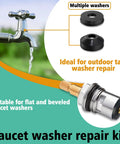 258 Piece Faucet And Plumbing Rubber Washer Kit in 32 Sizes for repairs on garden hose valves, showing washer and faucet
