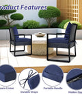 24x24 Inch Waterproof Patio Chair Cushions For Outdoor Furniture with Edge Binding, blue cushions on black metal chairs