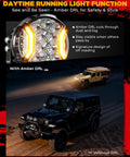 Side Shooter LED Light Bar, 5 Inch 172W Offroad Lights Pods 20400LM, Dual Color Amber DRL And Spotlight, shown on Jeep
