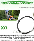 Man using a lawn mower; Clutch Cable For 17 Inch Rear Tine Tillers Replaces 532110675 110675X 110675 in foreground