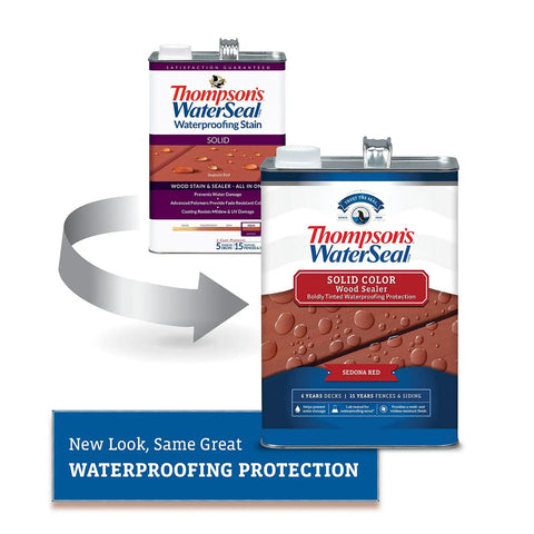 Solid Color Waterproofing Wood Stain And Sealer For Outdoor Decks Sedona Red 1 Gallon front view with new packaging