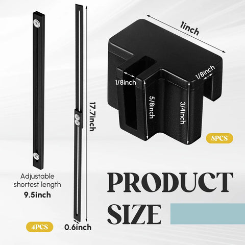Badass Heavy Duty Adjustable File Cabinet Drawer Rails Set Contains Twelve Solid Metal Slides For Slick Storage Setup Keep Drawers Gliding Smooth Across Ten To Eighteen Inch Gaps In Matte Black showing length and size specifications.