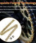 428 X Ring Drive Chain With 118 Links And Master Link For Motorcycle ATV Bicycle Go Kart Gold Finish on sprocket