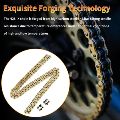 428 X Ring Drive Chain With 118 Links And Master Link For Motorcycle ATV Bicycle Go Kart Gold Finish on sprocket