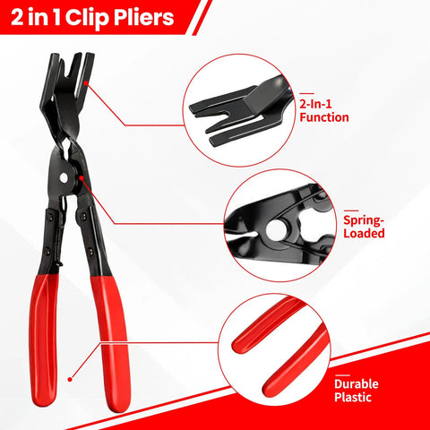 2 in 1 Clip Pliers from Automotive Electrical Disconnect Pliers Kit With Case For Easy Connector Removal, Featuring Straight And 60 Degree Angled Tips, Slim Jaws For Tight Spaces, 2 In 1 Clip Pliers For Hose Clamps And Single Ear Clamps, No Sweat Wiring Harness Service.