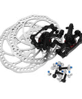 Top Shelf Front And Rear Disc Brake Rotor Kit For Mountain Bikes With Silver Aluminum Build 160mm Diameter Mechanical Setup Dual Knob Adjustment To Legit Crush Every Gnarly Trail with rotors and calipers.