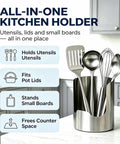 Heavy Duty Stainless Steel Kitchen Utensil Holder And Countertop Caddy Game Changer with spatulas and ladles in organizer.