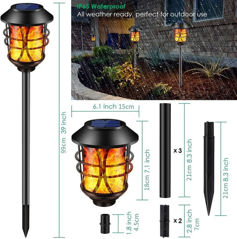 Outdoor Solar Flame Lights Metal Stakes Flickering Torch Style Garden Path Lights For Yard Patio Camp waterproof diagram
