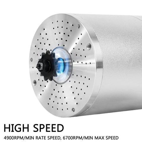 Close-up of Powerful 3000W 72V Brushless DC Motor Kit With 50A Controller For Scooters And Go Karts, 4900 RPM, silver finish.