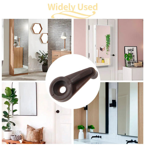 20 Pack Brown Plastic Glass Retainer Clips For Bathroom Mirrors And Cabinet Doors Heavy Duty Window Holders shown in various home settings.