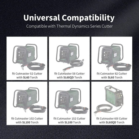 Universal compatibility chart for CutMaster Plasma Torches SL60 SL100 showing models fitting Thermal Dynamics series cutters