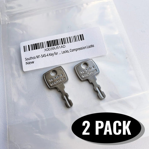 Two Southco M1-545-4 keys for push and compression locks, metal, in a plastic bag