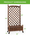 Pair Of 48 Inch Walnut Wood Planter Boxes With Diamond Lattice Trellis Mobile Outdoor Raised Garden Beds For Climbing Plants